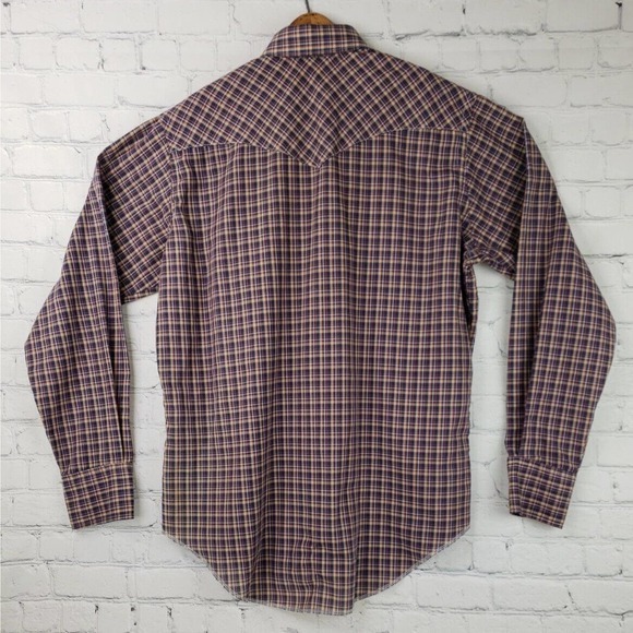 Vintage Wrangler Long Tail Pearl Snap Plaid Men Multicolor Sz 17X36 Made In USA - Picture 2 of 16